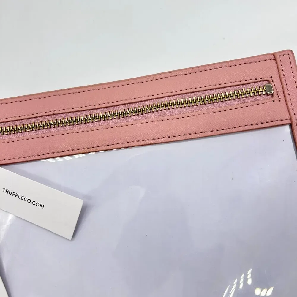 NWT Truffle Co Clarity Clutch Small Pink Clear TSA Approved Travel Makeup Bag